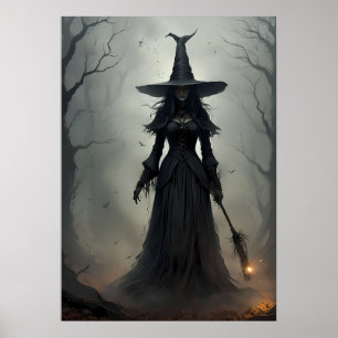 Póster Bruja enigmática en un bosque oscuro y misterioso