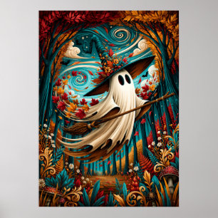 Póster Bruja Fantasma Caprichosa Bosque de Otoño