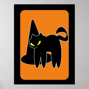 Póster Bruja Gato Negro de Halloween Vintage 