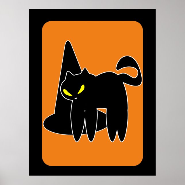 Póster Bruja Gato Negro de Halloween Vintage  (Frente)