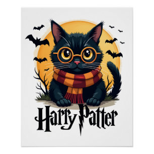 Póster Bruja Gato Negro Harry Pawter Halloween Divertida 