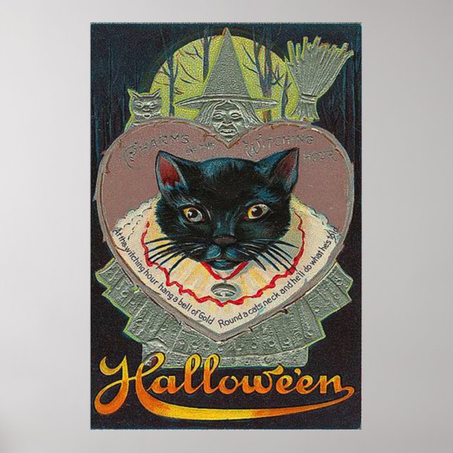 Póster Bruja Gato Negro Hora de Brujería Luna Llena (Frente)