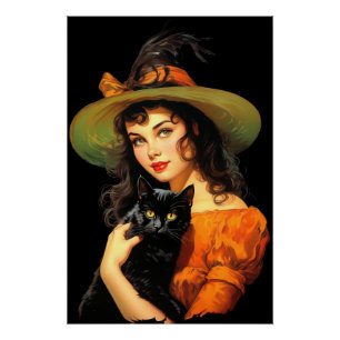 Póster Bruja glamorosa   Vintage Halloween Pin-up Art