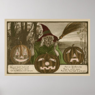 Póster Bruja Jack O' Lantern Calabaza Duende
