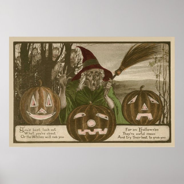 Póster Bruja Jack O' Lantern Calabaza Duende (Frente)