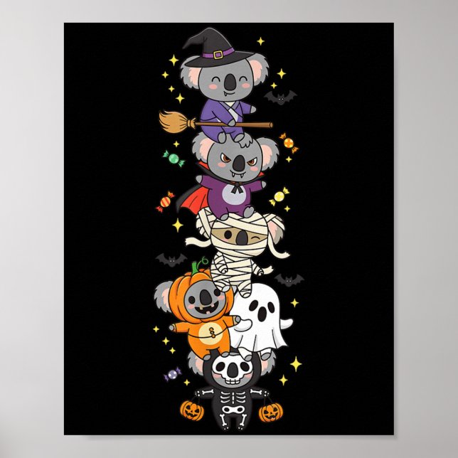 Póster Bruja Koala Divertida Vampiro Fantasma Halloween N (Frente)