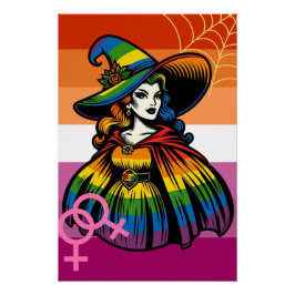 Póster Bruja Lésbica Con Ropa De Bandera Arcoiris