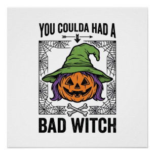 Póster Bruja Mala Halloween Divertido Calabaza Bruja_1