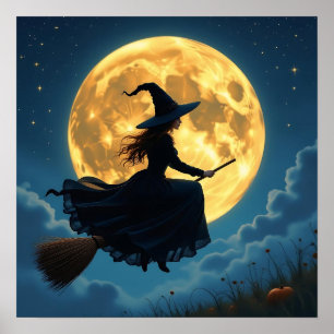 Póster Bruja malvada en una habitación en plena luna