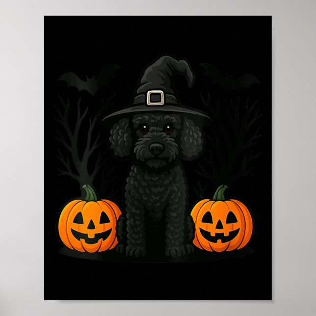 Póster Bruja Negra Monísima de Perro Caniche de Halloween (Frente)