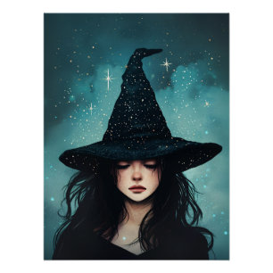 Póster Bruja nocturna Whimsical Halloween