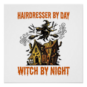 Póster Bruja Peluquera Camiseta Vintage Salón Halloween_1