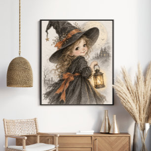 Póster Bruja Pequeña y Linda con Linterna