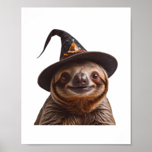 Póster Bruja Perezoso Halloween truco o trato calabaza es