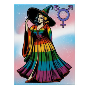 Póster Bruja Transgénero En Ropa De Bandera Arcoiris