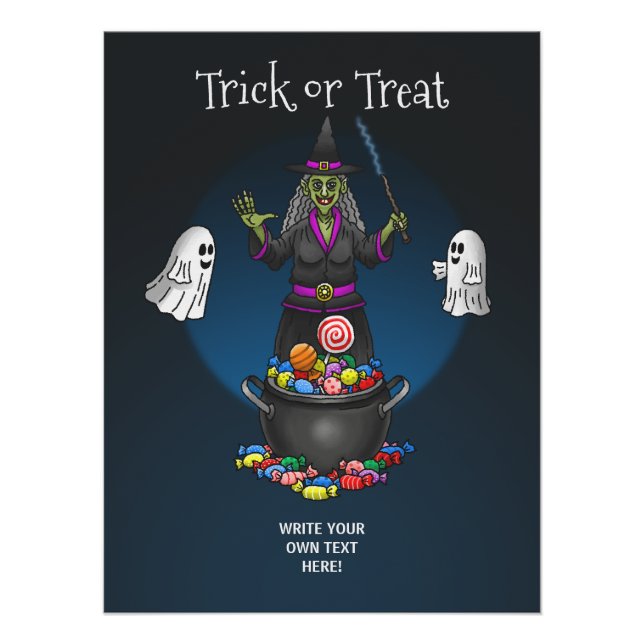Póster Bruja verde y truco de fantasmas o trata Halloween (Anverso)