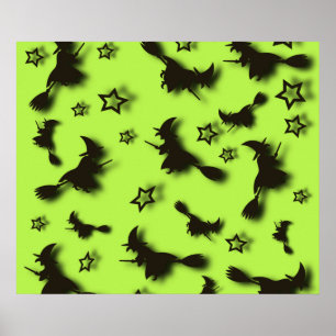 Póster Bruja voladora entre las estrellas en la noche de 