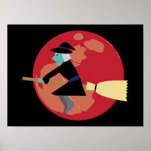 Póster Bruja volando de noche
