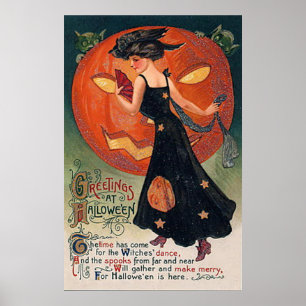 Póster Bruja y calabaza de Halloween del poster del