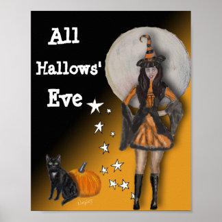 Póster Bruja y gato negro