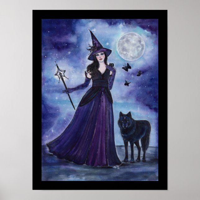 Póster Bruja y lobo negro por Renee Lavoie (Frente)