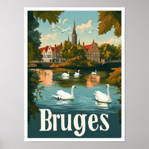 Póster Brujas Bélgica Art Vintage Travel Ilustracion