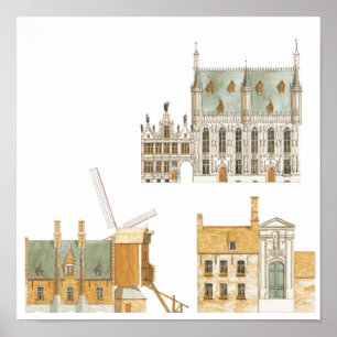 Póster Brujas Bélgica. Ayuntamiento y tradición