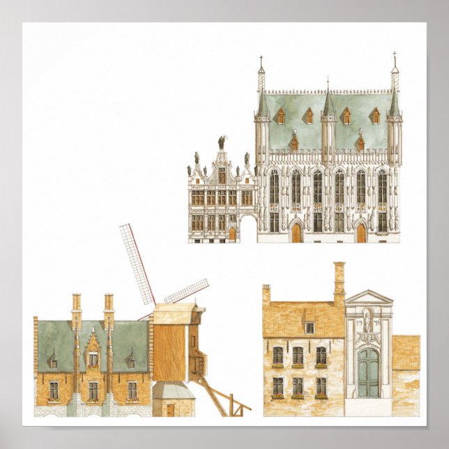 Póster Brujas Bélgica. Ayuntamiento y tradición (Frente)