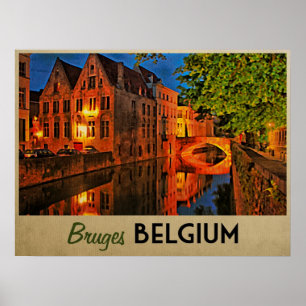 Póster Brujas Bélgica en la noche