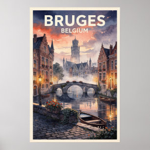 Póster Brujas Bélgica Viaje Vintage