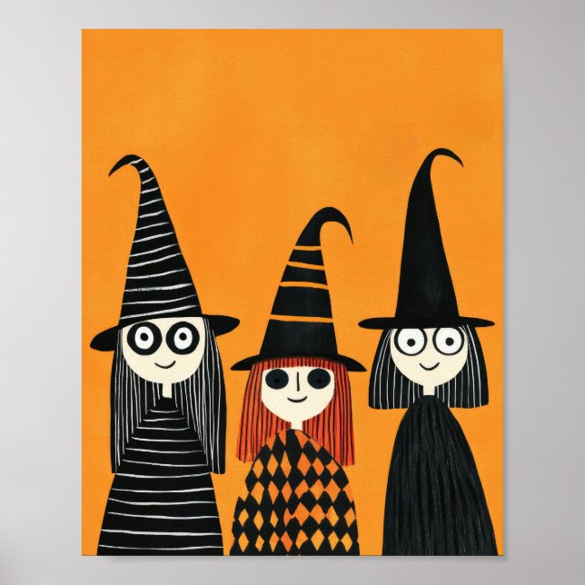 Póster Brujas Caprichosas Halloween Espeluznante y Lindo (Frente)