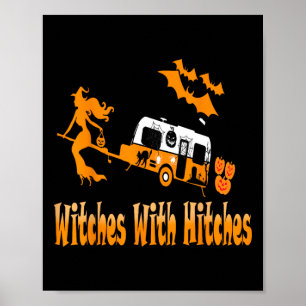 Póster Brujas con golpes acampando Fun Halloween