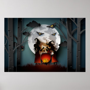 Póster Brujas de recorte de papel en el bosque