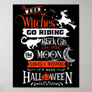 Póster Brujas Gatos Negros Y Luna Halloween