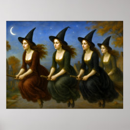 Póster Brujas volando en las escobas