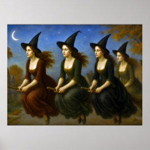 Póster Brujas volando en las escobas