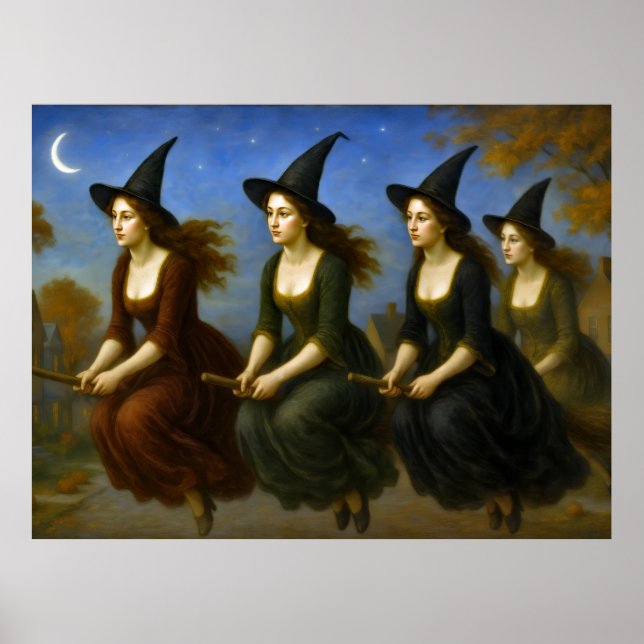 Póster Brujas volando en las escobas (Frente)