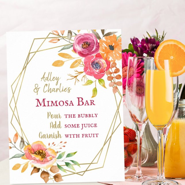 Póster Brunch de boda con flores de otoño moderno Mimosa (Subido por el creador)