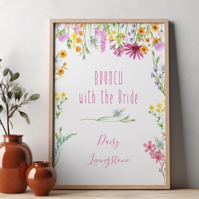 Póster Brunch de flores silvestres con la bienvenida de l (Brunch with the Bride welcome poster from Wildflower Meadow collection by Darling & May)