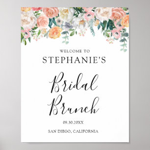 Póster Brunch de novias con flores rosadas
