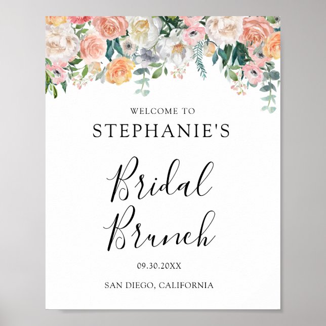 Póster Brunch de novias con flores rosadas (Frente)