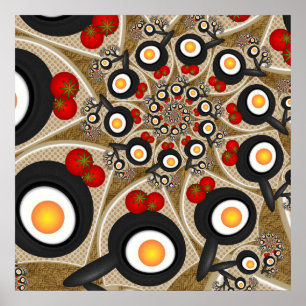 Póster Brunch Fractal Art Comida divertida, Tomates, Huev