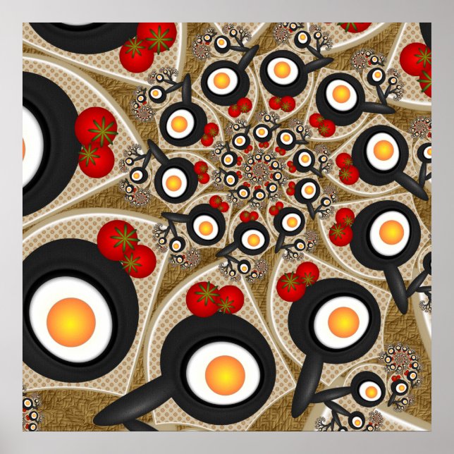 Póster Brunch Fractal Art Comida divertida, Tomates, Huev (Frente)
