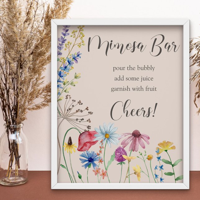 Póster Brunch Mimosa Encantado con Flores Silvestres para (Mimosa Bar Bridal Shower sign from my Wildflower Charm collection)