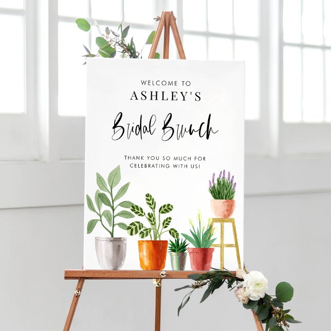 Póster Brunch nupcial de Boho Watercolor Potsplant (Boho Watercolor Potted Houseplants Bridal Brunch Poster)