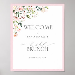 Póster Brunch Nupcial Floral Acuarela Rosa Bienvenida