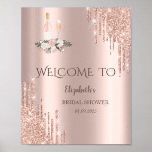 Póster Brunch y burbujas Rose Gold Drips Desayuno Nupcial