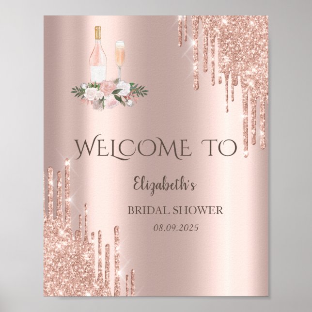 Póster Brunch y burbujas Rose Gold Drips Desayuno Nupcial (Frente)