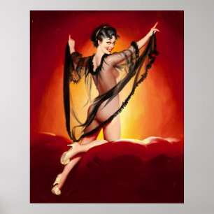 Póster Brunette encantadora en Firelight Pin Up