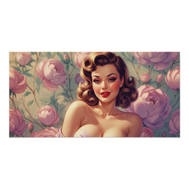 Póster Brunette Pin Up Pastel Flowers (Anverso)